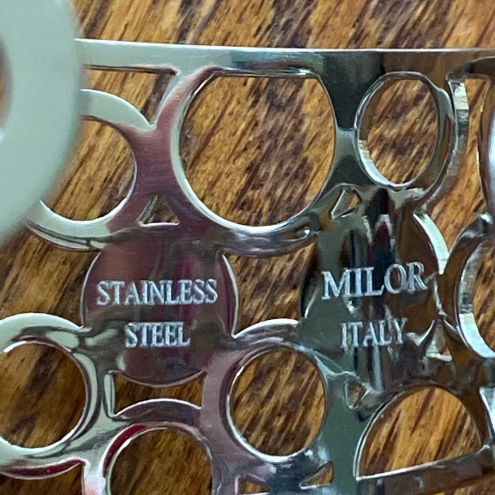 Milor Stainless Steel Cut Out Circles Cuff Bracelet signed Made in Italy